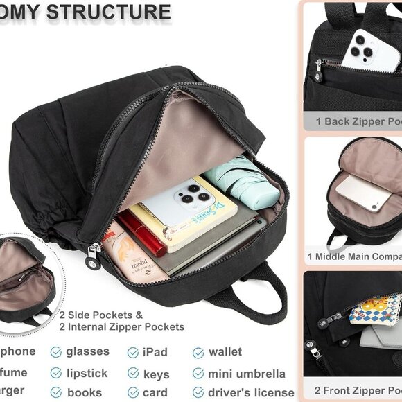 Mini Nylon Backpack for Women Small Anti Theft Travel Bag with Multiple Pockets - Picture 5 of 7